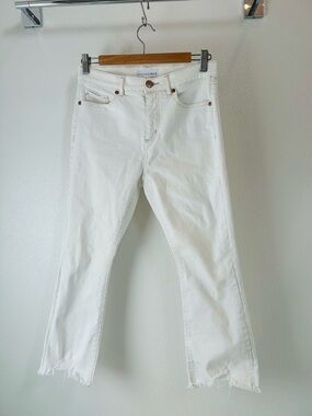 LOFT White High-Rise Cropped Jeans with Copper Button